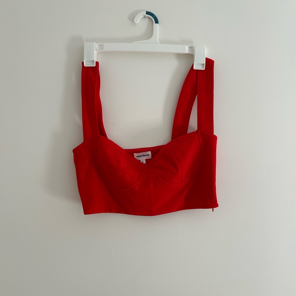 Superdown Red Sleeveless Crop Bustier Tank Top